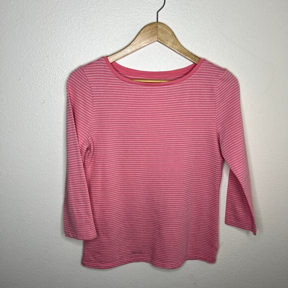 Talbots 100% Cotton Pink Stripe Long Sleeve Tee Medium - Picture 1 of 10